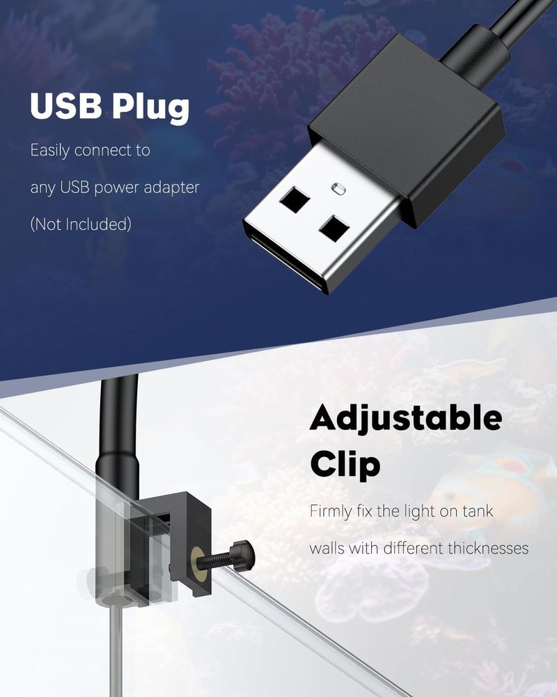 Pawfly Aquarium Light for 1-3 Gallon Saltwater Fish Tanks, Clip On LED Reef Light for Corals, Dimmable USB Aquarium Lamp with Full Spectrum Lighting and Timer (Adapter Not Included) - Image 2